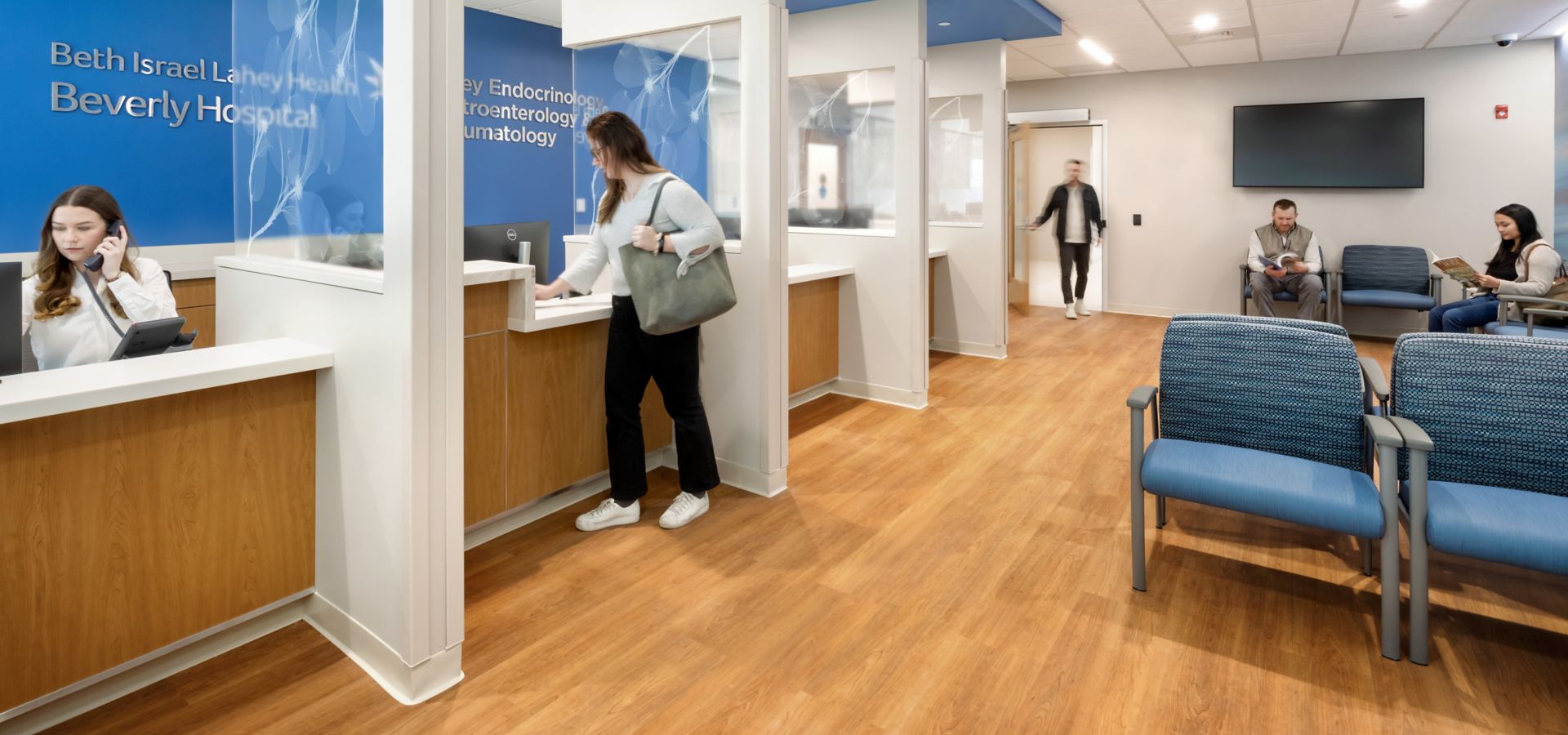 Interface Natural Woodgrains plank LVT in hospital reception and waiting area