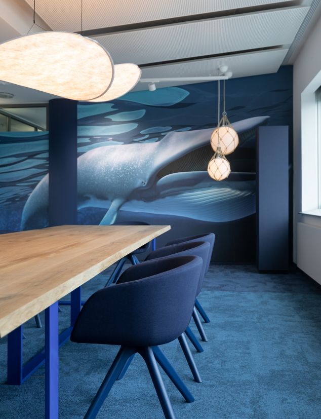 Interface CE100 carpet tile in meeting room with biophilic wallpaper
