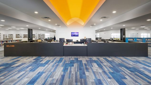Interface AE311, AE315 and AE317 plank carpet tile in higher ed library