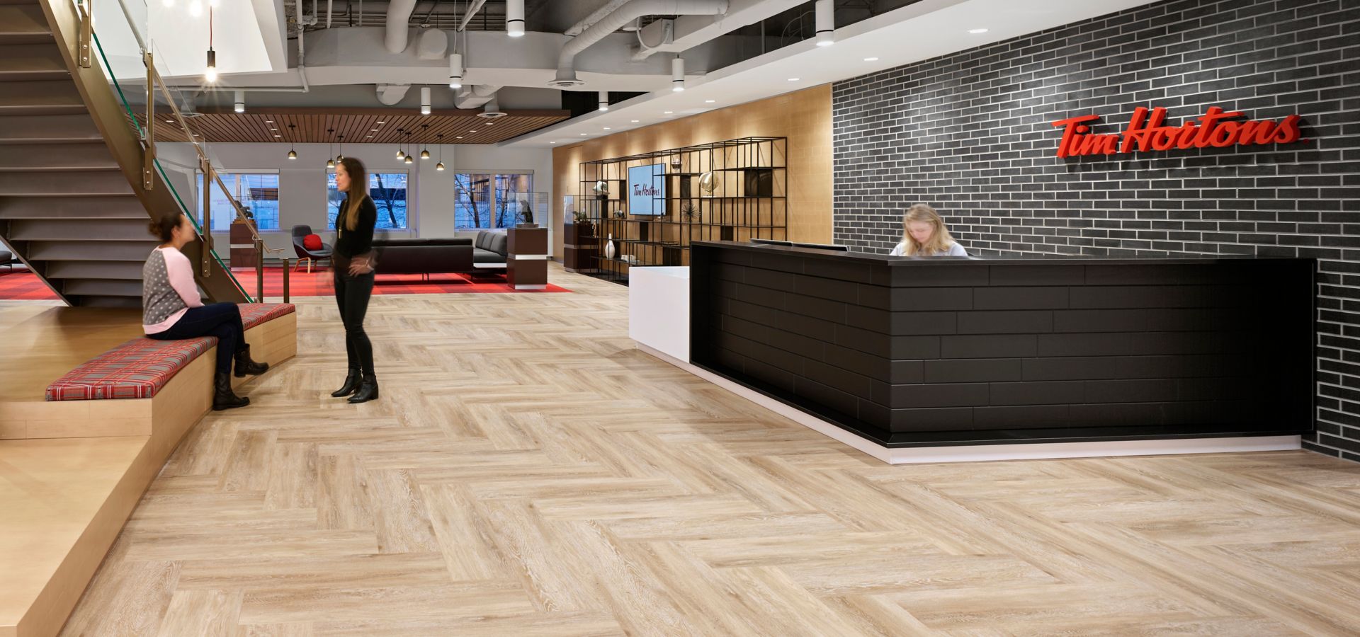 Interface Textured Woodgrains plank LVT in corporate lobby