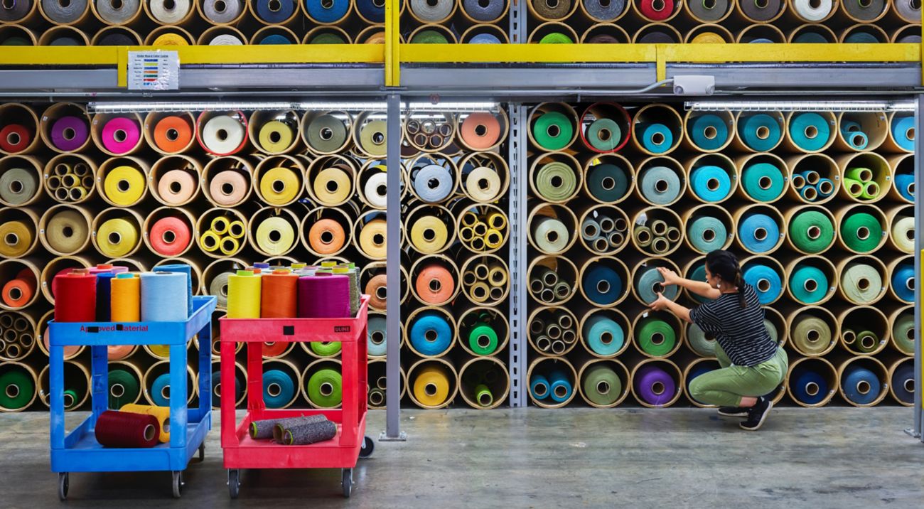 Yarn inventory rack in Interface's maufacturing facilities 