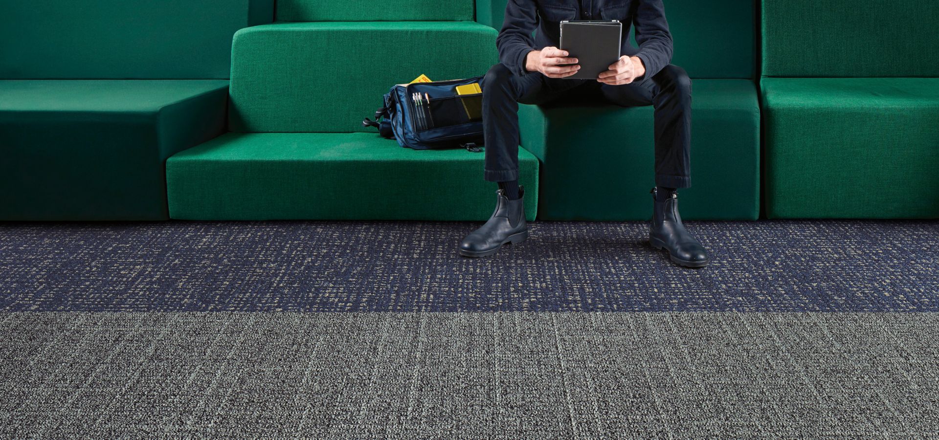 Interface Open Air 401 and Third Space 304 carpet tile in seating area