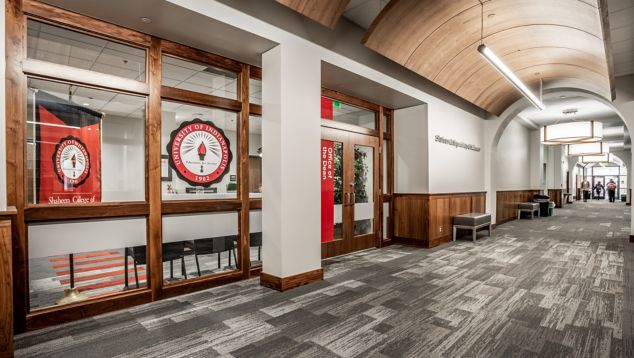 Interface AE311 and On Line plank carpet tile in higher education corridor