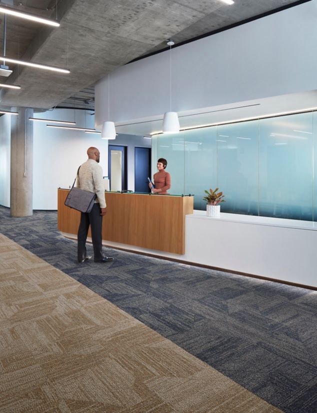 Interface Open Air 403 carpet tile in lobby with reception desk