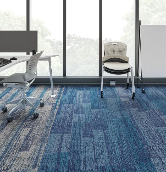 Interface Aerial Flying Colors AE315 and AE317 plank carpet tile in open office