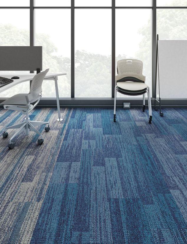 Interface Aerial Flying Colors AE315 and AE317 plank carpet tile in open office