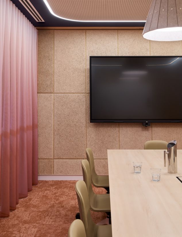 Detail shot of Interface Escarpment carpet tile in workplace meeting room
