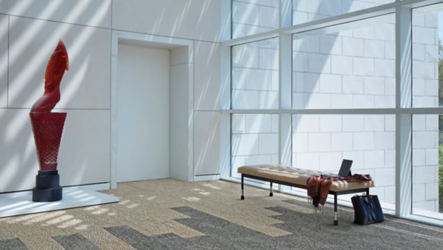 Interface Angle Up and Binary Code plank carpet tile in museum