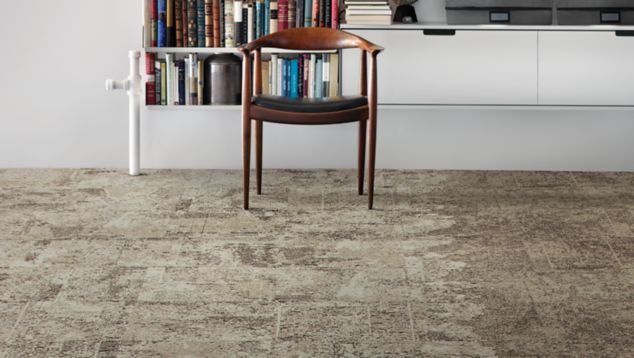 Interface B601, B602 and B603 carpet tile in library with wooden chair