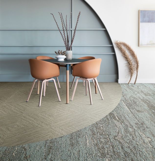 Interface Ferris plank carpet tile and Interface Ridge LVT in a casual dining area