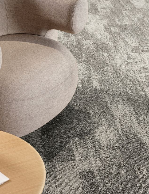 Interface Tempo Trace plank carpet tile in workplace seating area