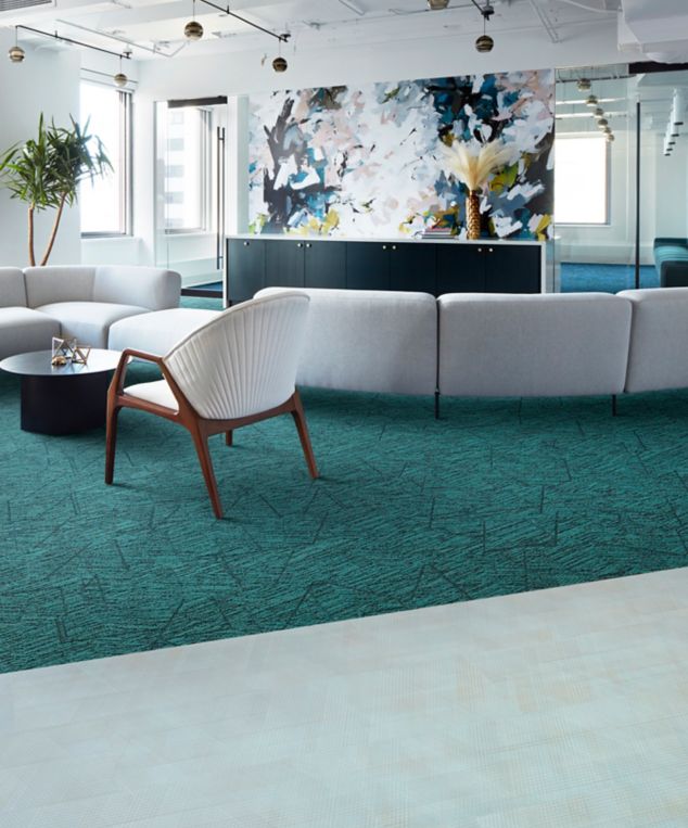 Interface Binary Code plank carpet tile and Drawn Lines LVT in lounge