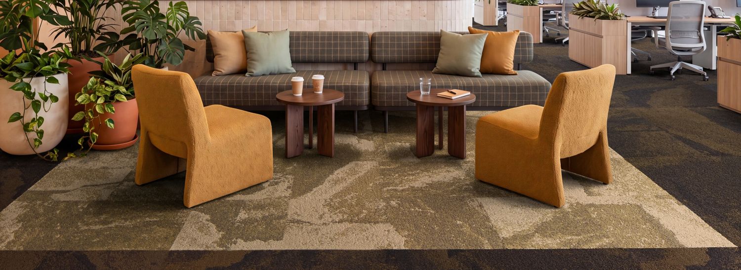 Interface Bridgepoint and Waypoint carpeet tile in workplace lobby and open office area