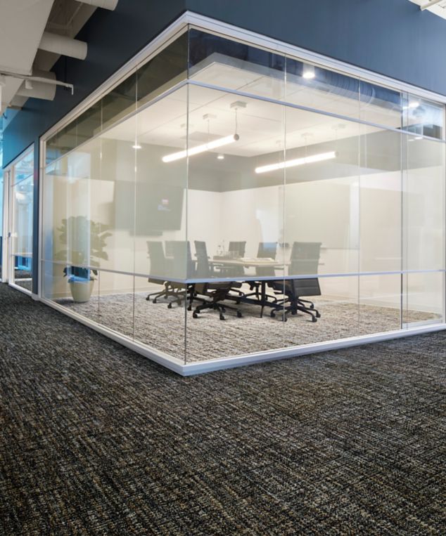 Interface C551 plank carpet tile in office with glass walls