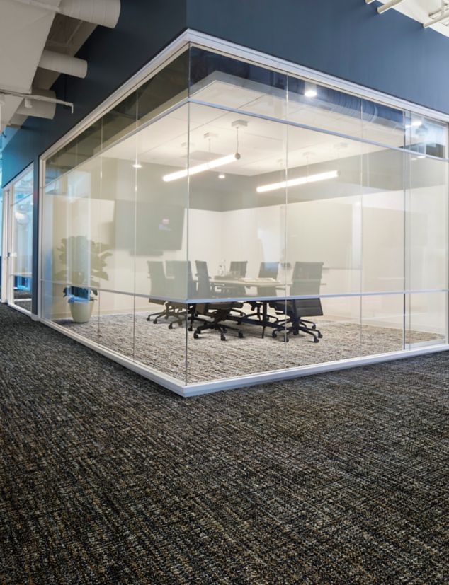 Interface C551 plank carpet tile in office with glass walls