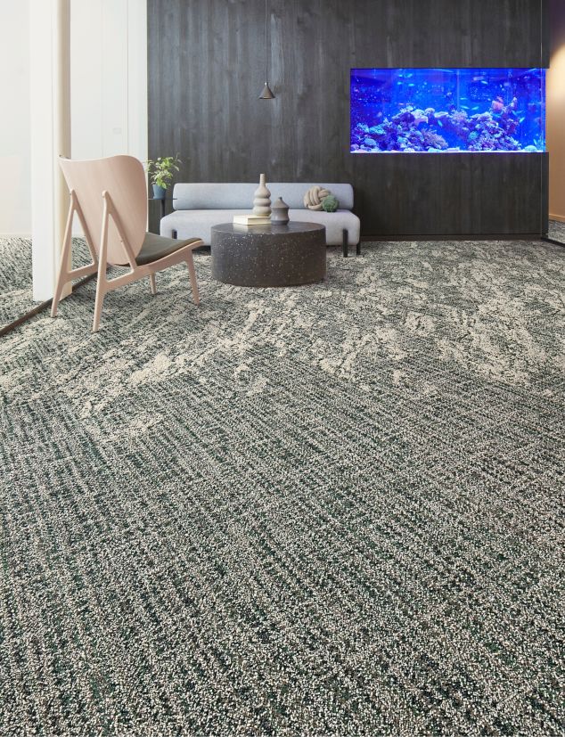 Interface C551 and C552 plank carpet tile in lobby with large aquarium