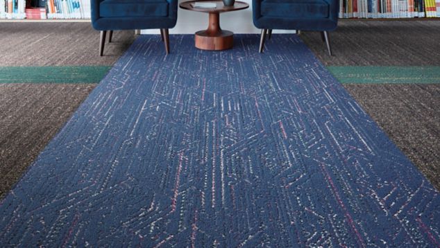 Interface Circuit Board and Static Lines plank carpet tile in design library with two chairs