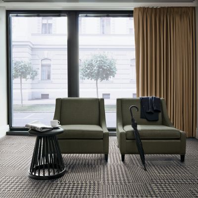 CARPET: Collins Cottage, Hound Charcoal LVT: Level Set Textured Woodgrains, Antique Light Oak