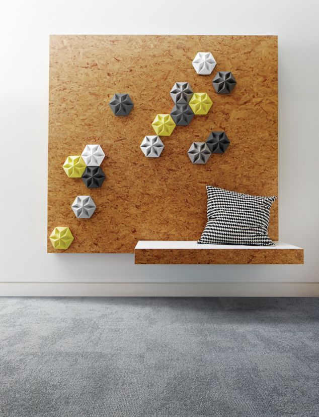 Interface Composure carpet tile with cork board on wall