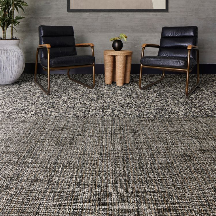 Interface Bound to Last and Thread Lightly carpet tile in seating area