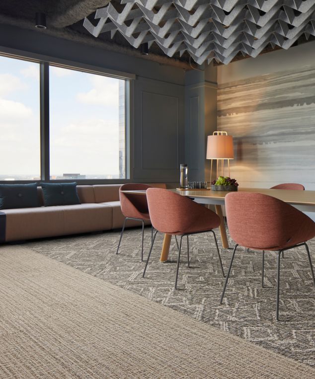 Interface Dual Effect carpet tile with E616 plank carpet tile in meeting room