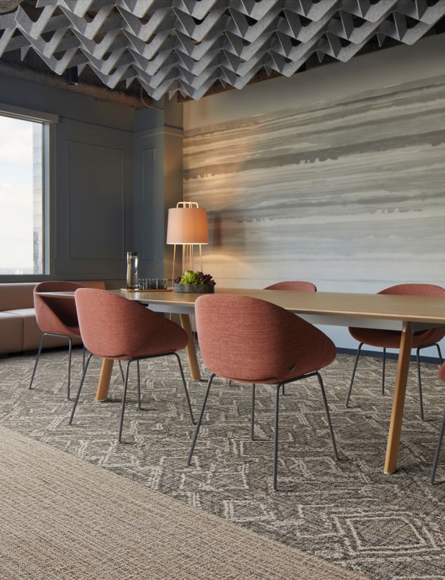 Interface Dual Effect carpet tile with E616 plank carpet tile in meeting room
