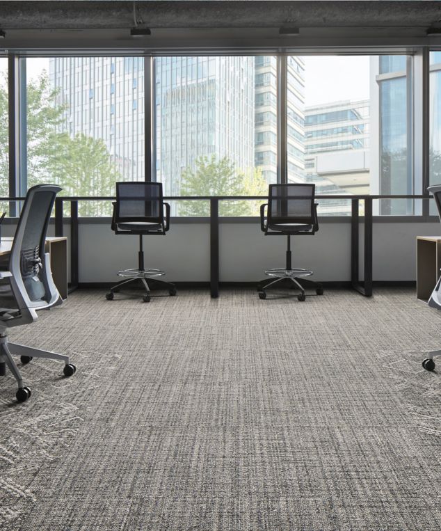 Interface Dual Effect and Thread Lightly carpet tile in open office