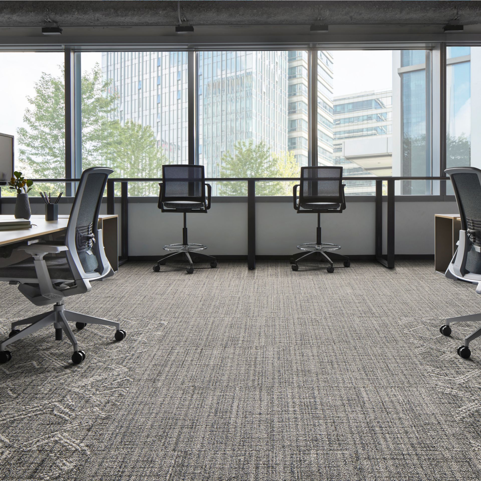 Interface Dual Effect and Thread Lightly carpet tile in open office