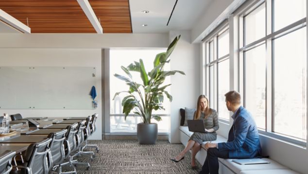 Interface Decibel plank carpet tile in open meeting room 