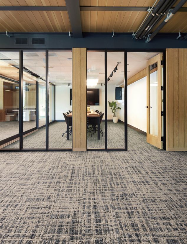 Interface Deckled plank carpet tile in workplace meeting room and public space