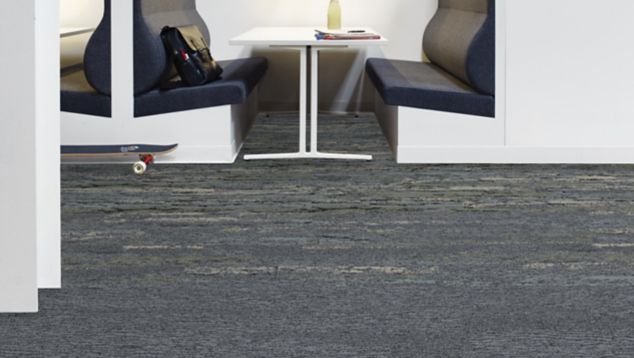 Interface Deeply Rooted, Uprooted and Velvet Bark plank carpet tile in cafe area