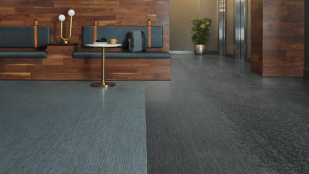 Interface Dither Silk LVT with Silk Age LVT and Shantung LVT in an open lobby