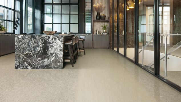 Interface Dither Silk LVT with Silk Age LVT and Shantung LVT in  a dining area