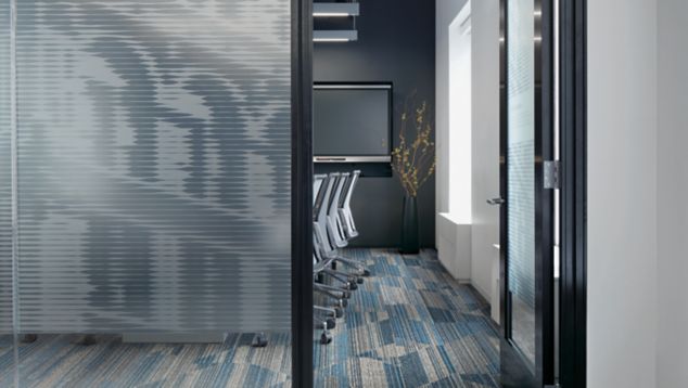 Interface Driftwood plank carpet tile in corridor and meting room