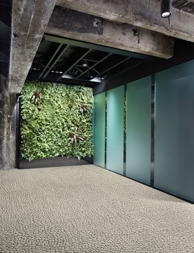 Interface E611 carpet tile in corporate corridor with living wall