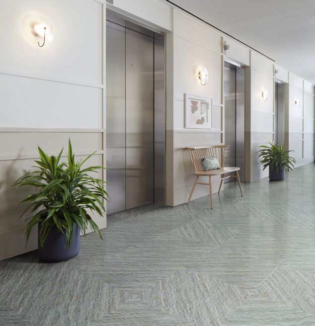 Interface Ridge LVT in Shade shown in an elevator lobby