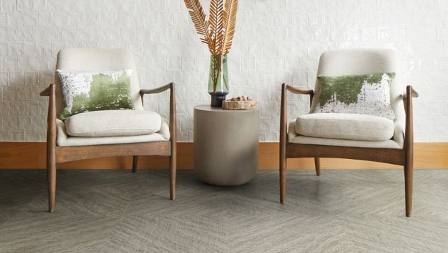 Interface Ridge LVT in Agate shown in a casual seating area