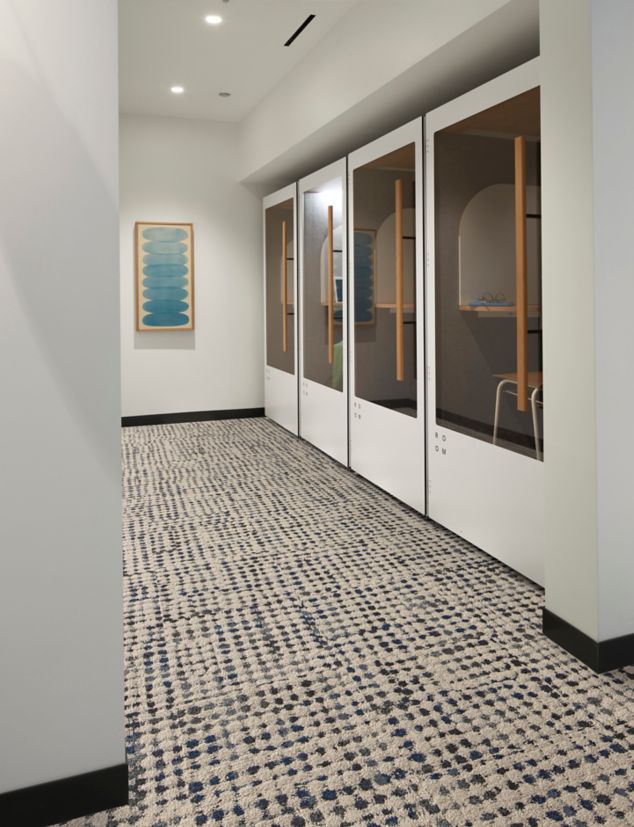 Interface Gossamer carpet tile in workplace corridor