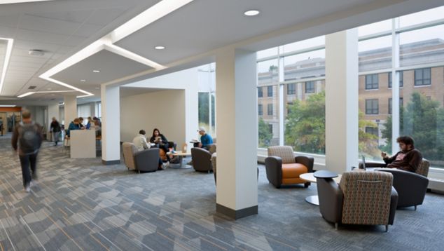 Interface Detours and CT101 carpet tile in student lounge area