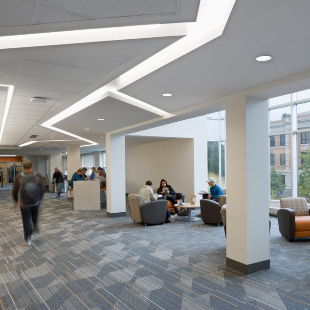 Interface Detours and CT101 carpet tile in student lounge area