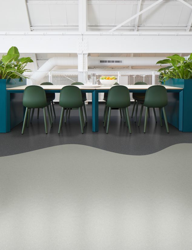 noraplan convia rubber flooring in workspace break area