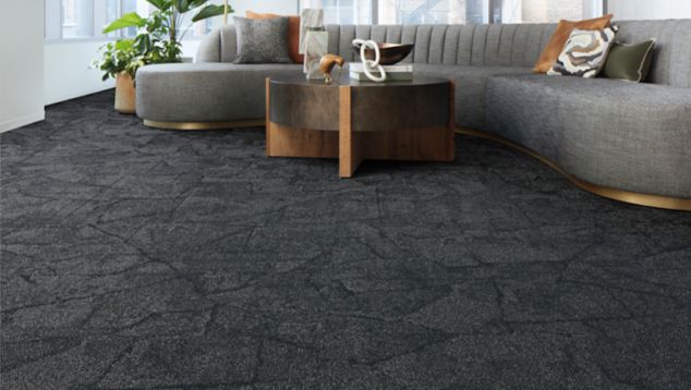 Interface Cap Rock carpet tile in casual seating area