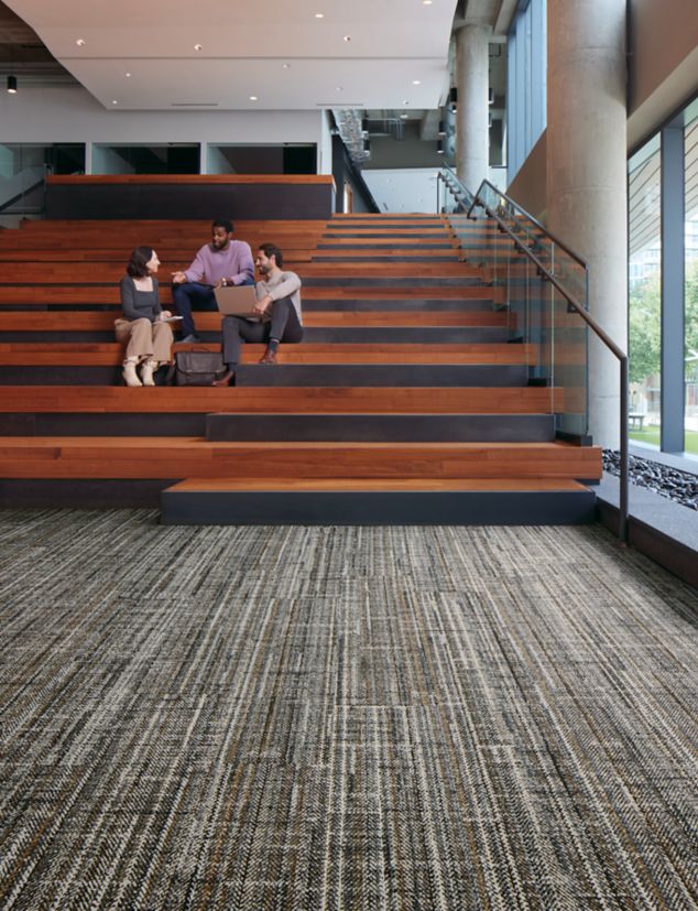 Interface French Seams Plank Carpet Tile In Open Lobby with Staircase