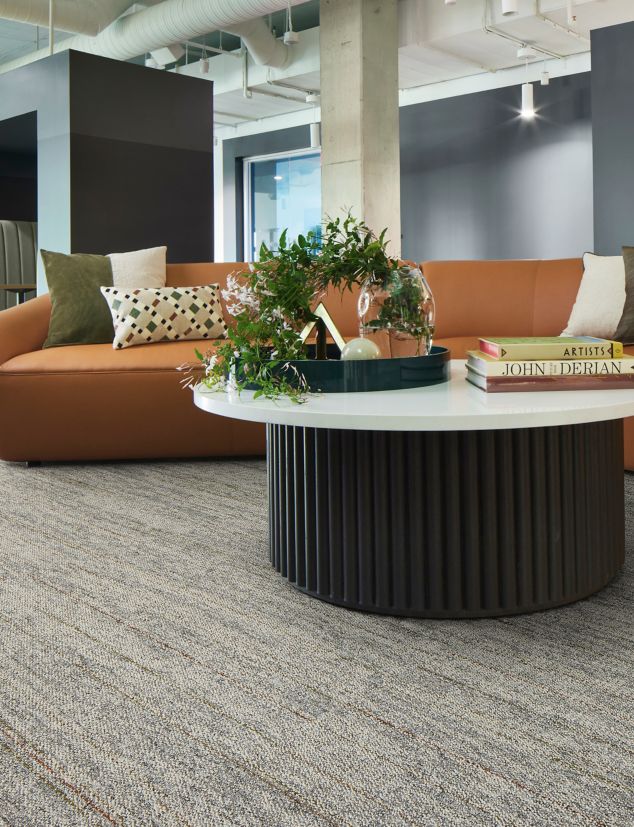 Open Air 402 Stria and Open Ended carpet tile in office lobby setting