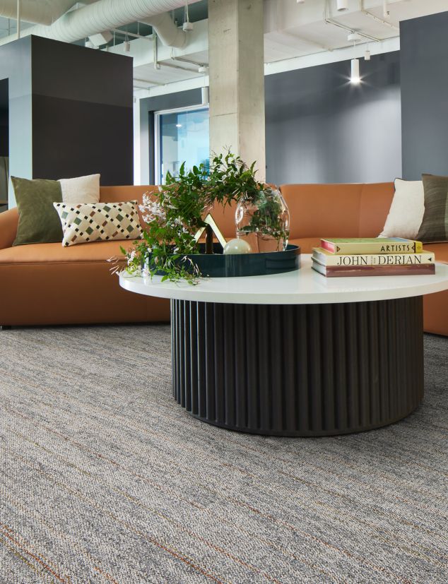 Open Air 402 Stria and Open Ended carpet tile in office lobby setting