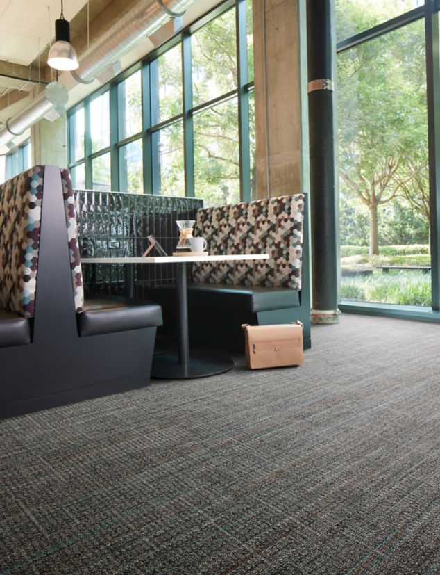 Open Air 401 Stria carpet tile in cafe setting