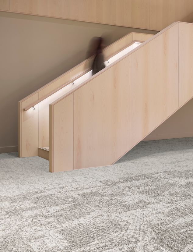 Interface In Motion and Shift Point carpet tile in workplace lobby
