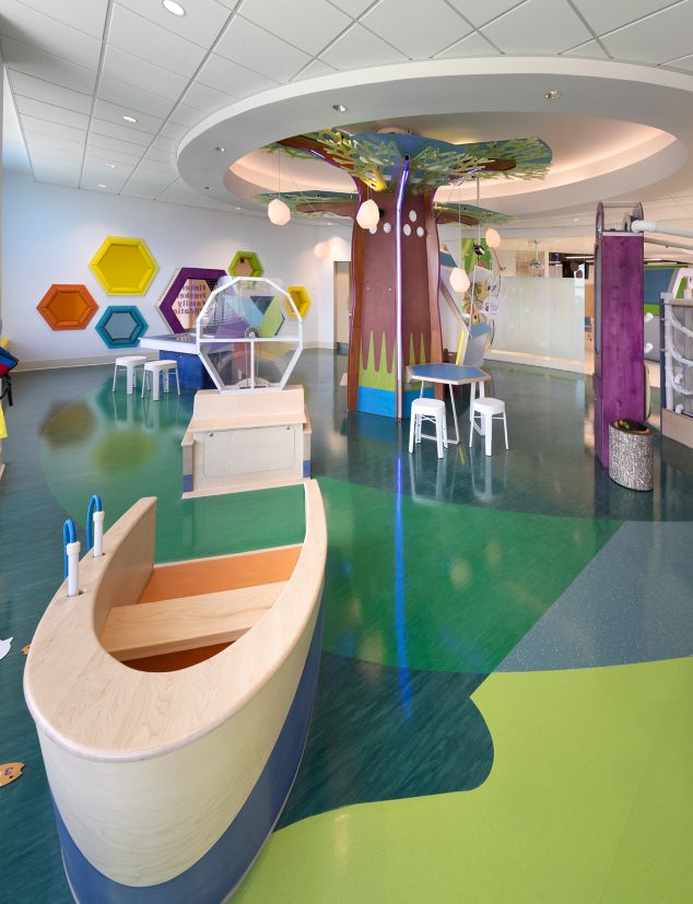 noraplan sentica and environcare rubber flooring in children's hospital play area
