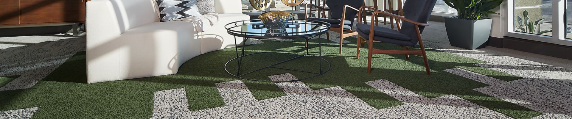 Interface HN840 plank carpet tile in foyer of leasing office