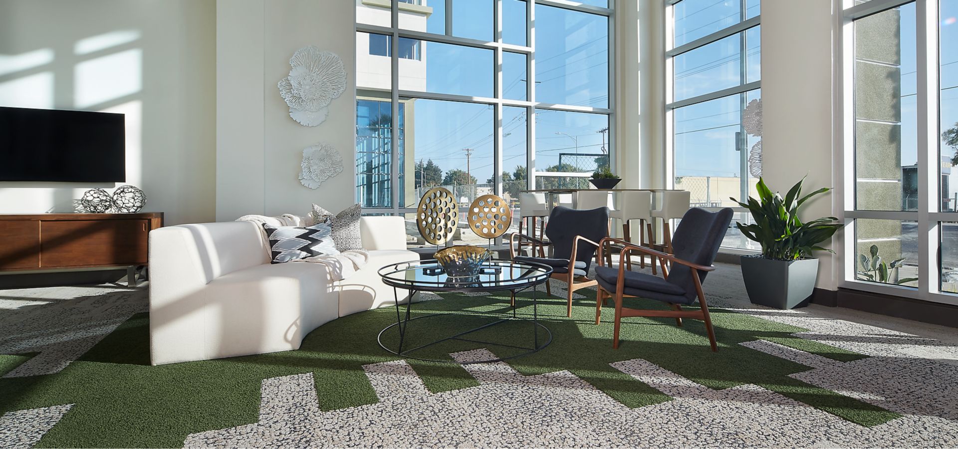 Interface HN840 plank carpet tile in foyer of leasing office